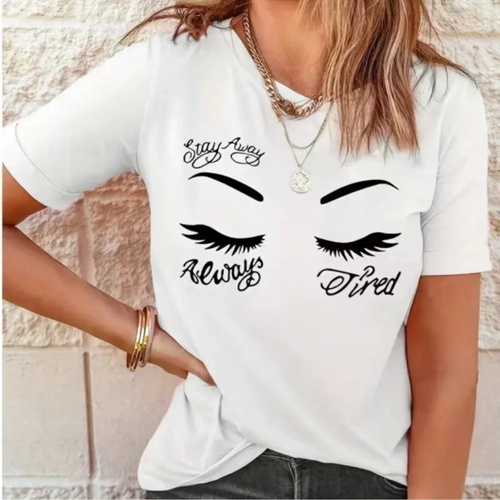 Eyelash Stay Away Always Tired Graphic T Shirt - Picture 2 of 5